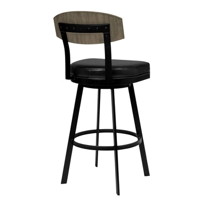 30" Frisco Faux Leather Metal Barstool Black/Gray Wood Back - Armen Living
