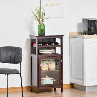 HOMCOM Wine Cabinet With 4 Bottle Wine Rack, Open Shelf, Acrylic Door Cabinet With Adjustable Shelf