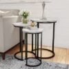 Hastings Home Round End Tables With Faux Marble Top And Black Metal Base Nesting Tables, White, Set Of 3