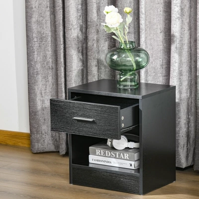 HOMCOM Modern Nightstand, Accent End Table With Drawer And Storage Shelf, Sofa Side Table For Living Room Or Bedroom - Image 4