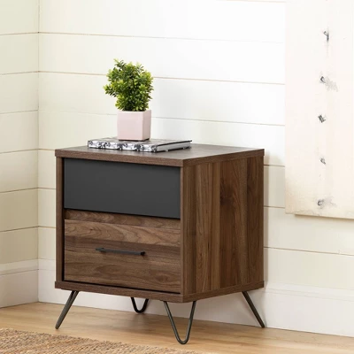 Olvyn 2 Drawer Nightstand Natural Walnut/Charcoal - South Shore