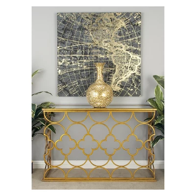 Metal And Mirror Quatrefoil Pattern Console Table Gold - Olivia & May - Image 2