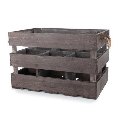 Twine 4281 Farm House Decor, Wood Wine Holder Rustic Farmhouse Wooden 6 Bottle Crate, Dark Wood, Brown Finish - Image 3