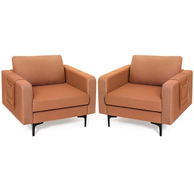 Costway Set Of 2 Fabric Accent Armchair Single Sofa W/ Side Storage Pocket - Image 10