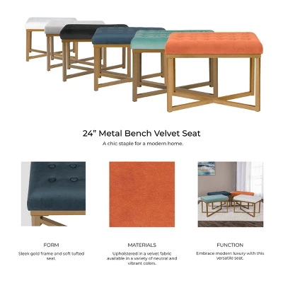 Rectangle Ottoman Velvet Tufted Cushion And Gold Metal X Base - HomePop - Image 7