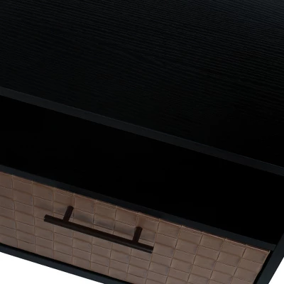 Arina Brown Leatherette 21.89"H X 15.59"D X 18.78"W With Bands Weaving Vision End & Side Tables With Storage And Upper Layer With Plug-The Pop Home - Image 7