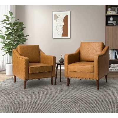 Set Of 2 Bonita Transitional Vegan Leather Armchair With Removable Seat Cushion And Nailhead Trims | ARTFUL LIVING DESIGN - Image 11