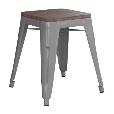 Flash Furniture 18" Backless Table Height Stool With Wooden Seat, Stackable Metal Indoor Dining Stool, Commercial Grade - Set Of 4 - Image 7