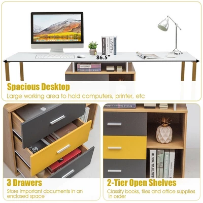 Costway 87'' Two Person Computer Desk Adjustable L-Shaped Office Desk W/Shelves & Drawers - Image 7