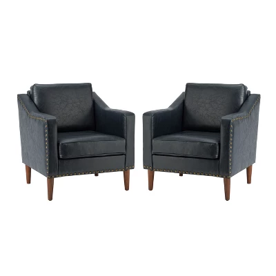 Set Of 2 Bonita Transitional Vegan Leather Armchair With Removable Seat Cushion And Nailhead Trims | ARTFUL LIVING DESIGN