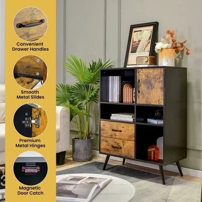 Costway Industrial Buffet Sideboard Storage Cabinet Organizer Cupboard With Cubbies Drawers - Image 5