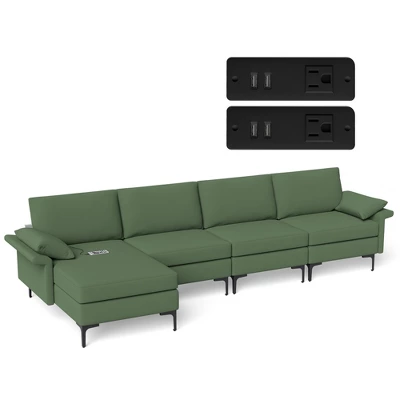 Costway L-shaped Modern Modular Sectional Sofa W/ Reversible Chaise & 4 USB Ports - Image 11