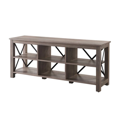 58" Open Back TV Stand In Gray Oak Wood With Metal Black Accents - Henn&Hart - Image 6