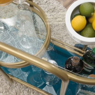 Coral Cape Bar Cart With Metal And Glass Satin Gold - Sauder - Image 6
