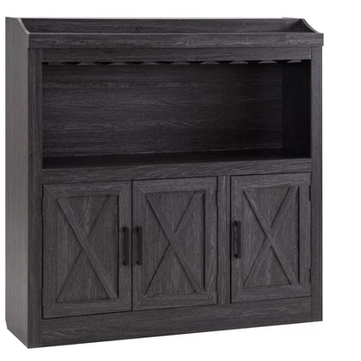 Home Source Bar Cabinet With Stem Glass Placement And Wooden Doors In Charcoal - Image 6