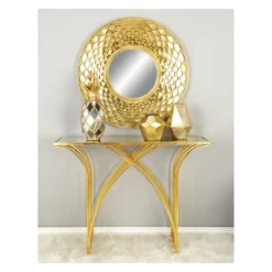 Metal And Mirror Art Deco Console Table Gold - Olivia & May