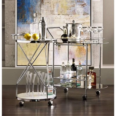 Studio 55D Page 29 1/2" High Glass And Chrome Rolling Serving Bar Cart - Image 8
