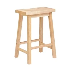 PJ Wood Classic Saddle Seat 24'' Kitchen Bar Counter Stool With Backless Seat & 4 Square Legs, For Homes, Dining Spaces, And Bars, Natural (2 Pack)