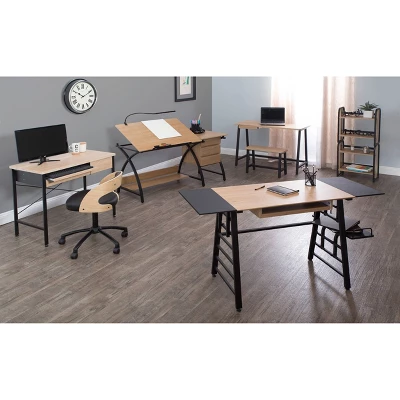 Ashwood Compact Home Office Desk With Drawers In Ashwood/Black - Studio Designs - Image 8