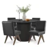 Dwen+Morgan 5-Piece 46" Manufactured Black Grain And 18.5" Wide Faux Leather Dining Chairs Set Of 4 Modern Round Dining Table Set-The Pop Maison