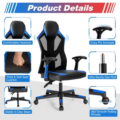 Costway Gaming Chair Swivel Computer Office Chair W/ Adjustable Mesh Back - Image 8