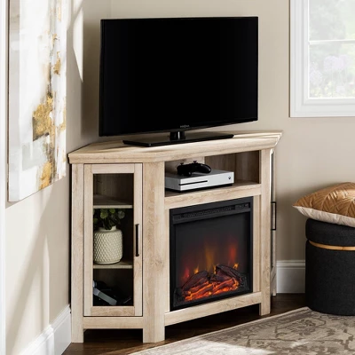 Glass Door Electric Fireplace Corner TV Stand For TVs Up To 50" - Saracina Home - Image 4