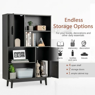 Costway Sideboard Storage Cabinet Bookshelf Cupboard W/Door Shelf Black / White / Espresso - Image 4