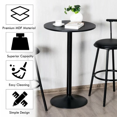 Costway 24" Round Pub Table Bistro Bar Height Cocktail Table W/Metal Base Indoor Black - Image 5