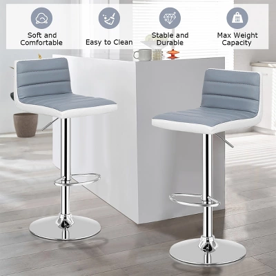 Costway Set Of 2 Bar Stools Adjustable Barstool PU Leather Swivel Pub Chairs Armless - Image 4