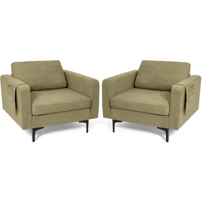 Costway Set Of 2 Fabric Accent Armchair Single Sofa W/ Side Storage Pocket - Image 9
