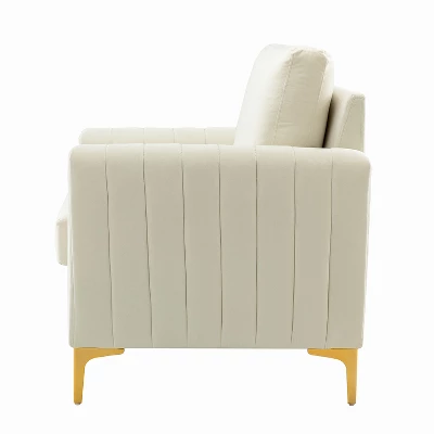 Iapygia Contemporary Tufted Wooden Upholstered Club Chair With Metal Legs For Bedroom And Living Room Club Chair | ARTFUL LIVING DESIGN - Image 2