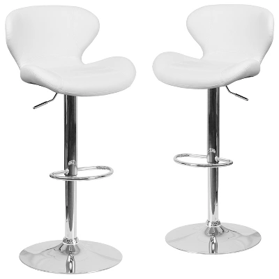 Emma And Oliver 2 Pack Contemporary Vinyl Adjustable Height Barstool With Curved Back And Chrome Base - Image 17