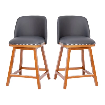 Emma And Oliver Upholstered Mid-Back Stools With Nailhead Accent Trim & Wood Frames - Image 13