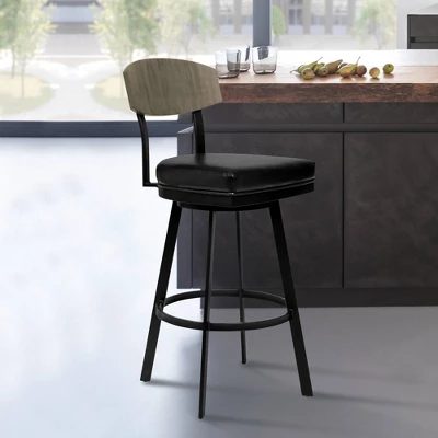30" Frisco Faux Leather Metal Barstool Black/Gray Wood Back - Armen Living - Image 5