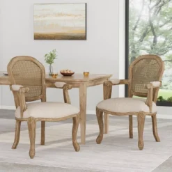 2pk Mina French Country Wood And Cane Upholstered Dining Chairs - Christopher Knight Home