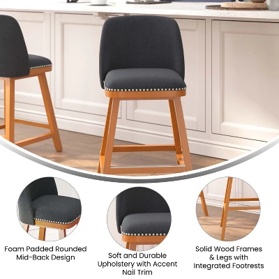 Emma And Oliver Upholstered Mid-Back Stools With Nailhead Accent Trim & Wood Frames - Image 5