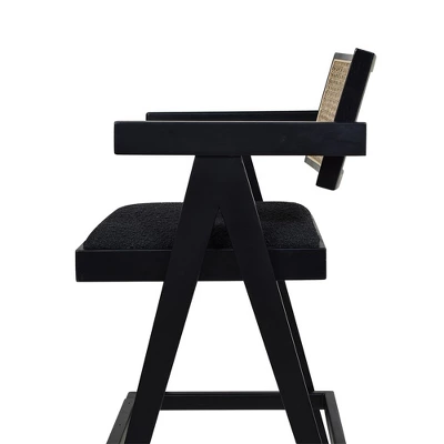 Jennifer Taylor Home Milan 29.5 Inch Modern Resin Webbing Back Bar Stool With Arms, Set Of 3, Ebony Black Boucle - Image 4