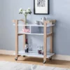 FC Design Two Toned Kitchen Cart With Two Handle Bar Rolling Serving Utility Cart In White & Weathered White Finish