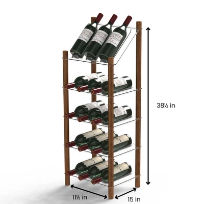Life Story MyWinebar 15 Bottle Wine Holder Wood Frame Floor Storage Rack Display Stand With Tilted Top Shelf And 4 Flat Display Shelves - Image 4