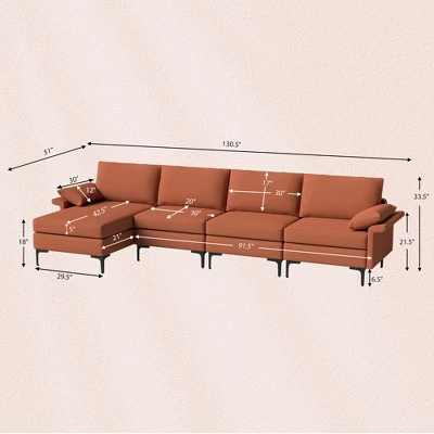 Costway L-shaped Modern Modular Sectional Sofa W/ Reversible Chaise & 4 USB Ports - Image 3