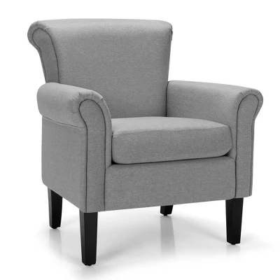 Costway Modern Upholstered Fabric Accent Chair W/ Rubber Wood Legs Dark GrayLight Grayy - Image 8