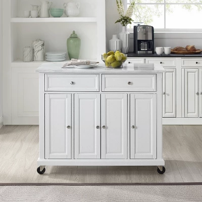 Avery Kitchen Island/Cart Distressed White/White Marble - Crosley - Image 5