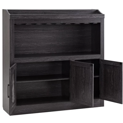 Home Source Bar Cabinet With Stem Glass Placement And Wooden Doors In Charcoal